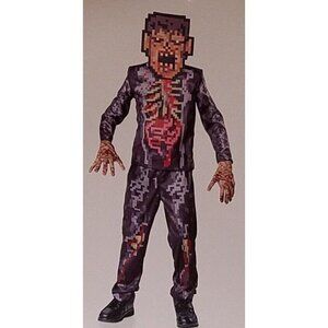 NEW Pixel Zombie Halloween Costume Boys Small 4-6 Shirt Pants Mask Gloves